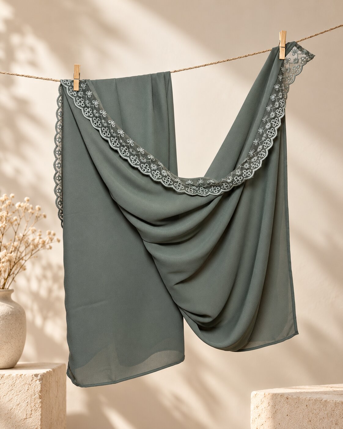Lace Hijab - Sage Green